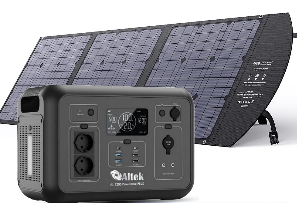 Комплект зарядна станція AL 1200 PowerBox Plus + розкладна панель 120W ALT-120, чорна